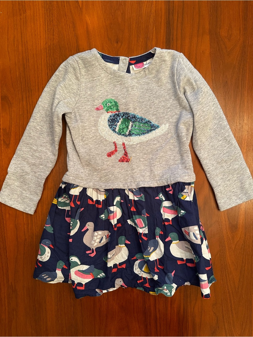 Mini Boden Girls Duck Sequin Dress in Gray and Navy size 5-6